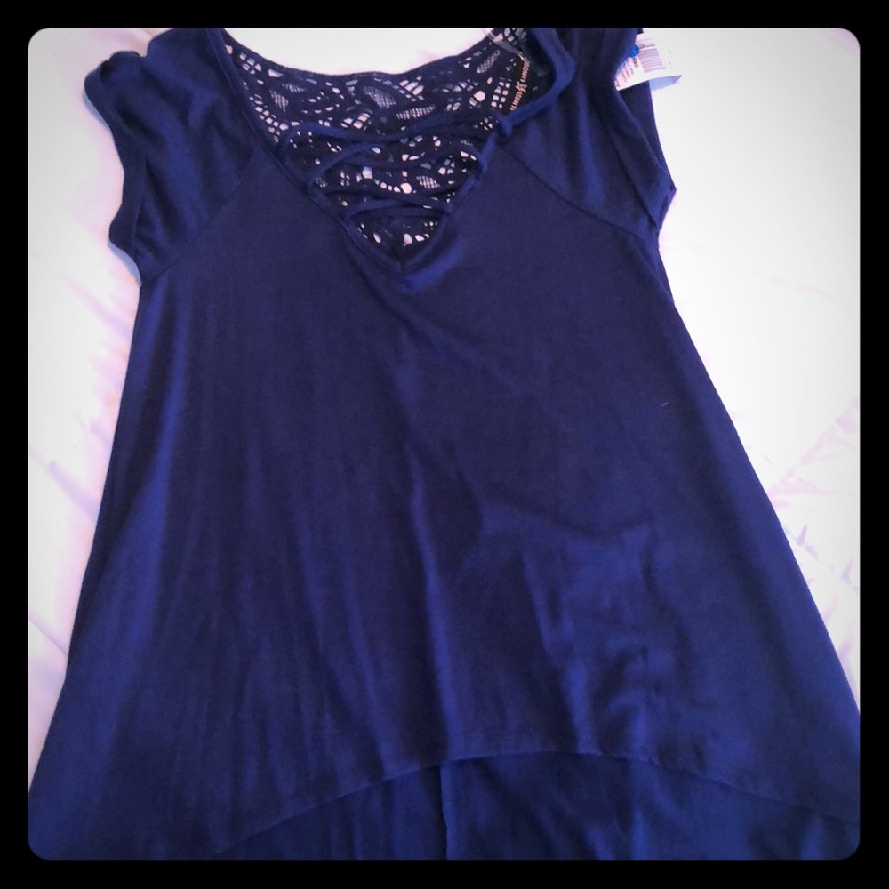 Navy fixed lace up flowy top
